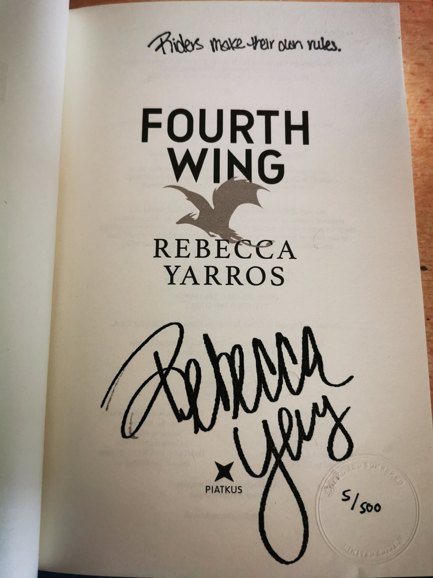 STAMP SIGNED/LINED NUMBERED EDITION: Fourth Wing– Rebecca Yarros